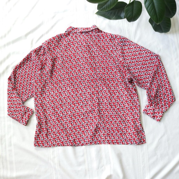 Red record patterned long sleeve button down shirt - Picture 7 of 7